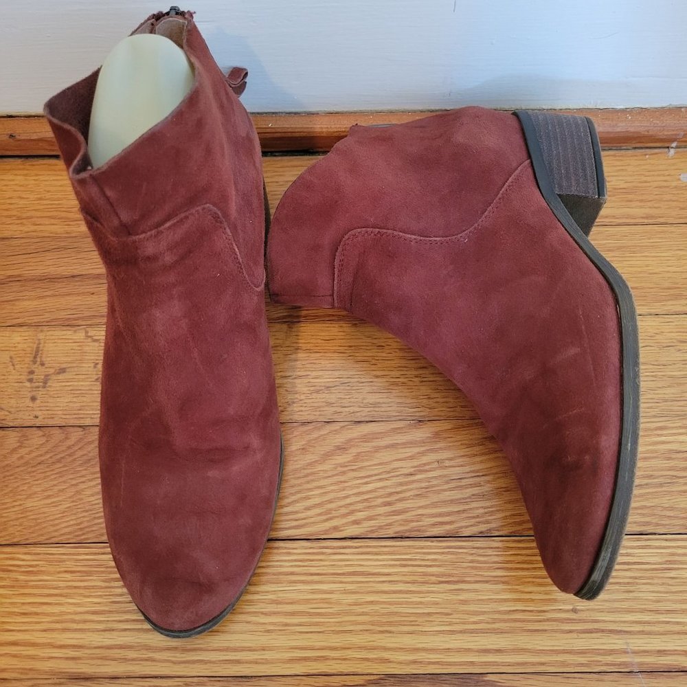 Lucky Brand‎ 7.5 Red Brown Suede Leather Booties LAHELA Ankle Boots Western